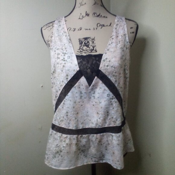 BCBG Generation Blouse Women S Sleeveless Lace Detail Lightweight Print Peach - Picture 2 of 15